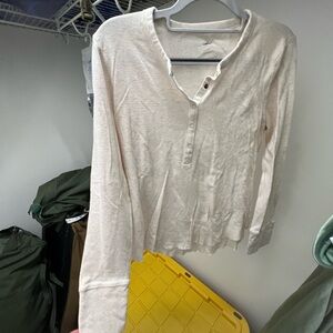 Aerie Cream Long Sleeve Ribbed Henley Top